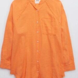 NWOT Aerie Pool to Party Gauzy Coverup Shirt Button Down Orange Size Small